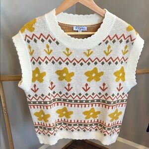 Polagram Floral Fair Isle Vest in Cream, Mustard & Rust